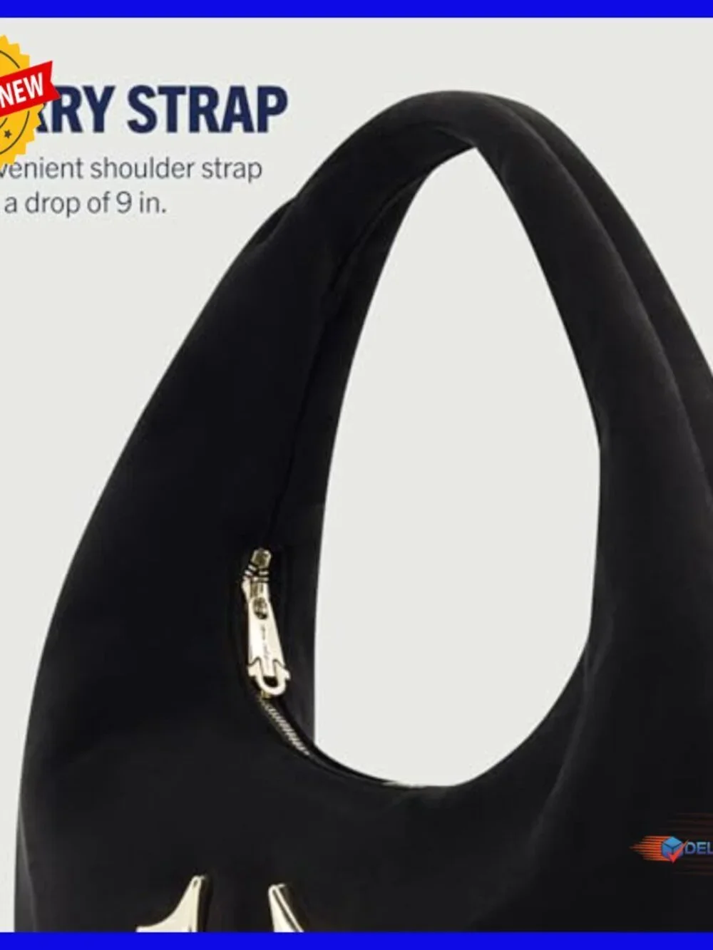 Lightweight Hobo Shoulder Bag with Zipper Compartment, 15x7 Inches